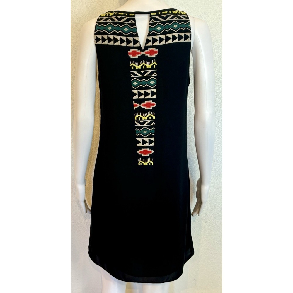 Anthropologie THML Sheath Sleeveless Dress S Black Embroidered Tribal Boho Chic